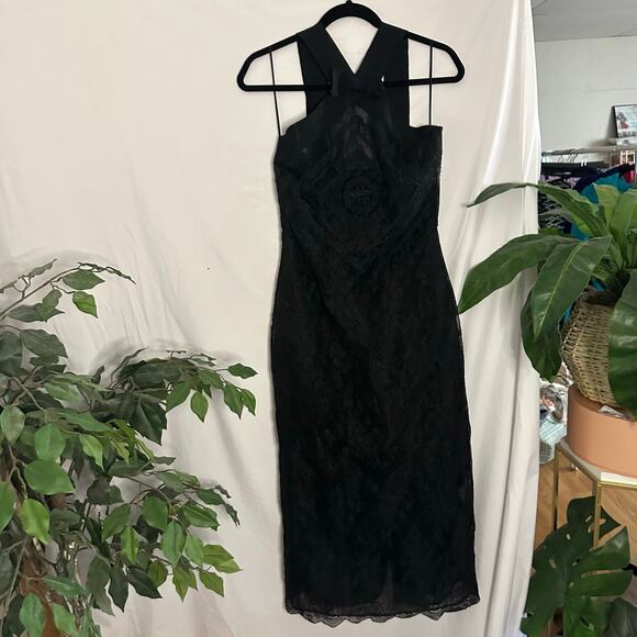 Doen Lace Panel Halter Neck Knee Length Dress Black Size Small - Picture 1 of 4
